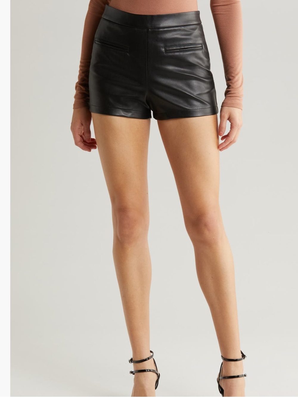 AFRM Black Faux Leather High-Waist Shorts